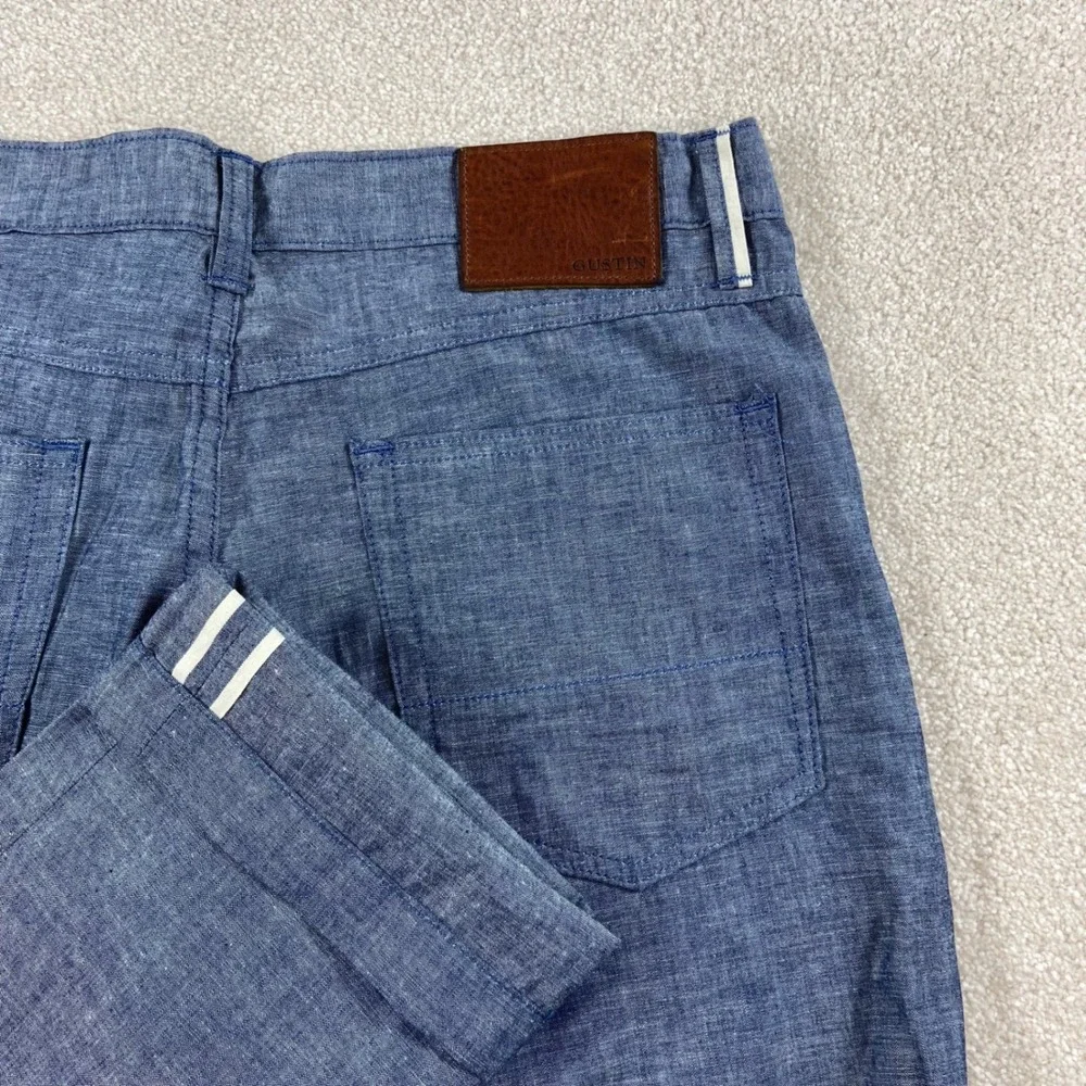 Gustin Pants Mens 36 Blue Slim Fit California Sewn Chambray Cotton Trousers